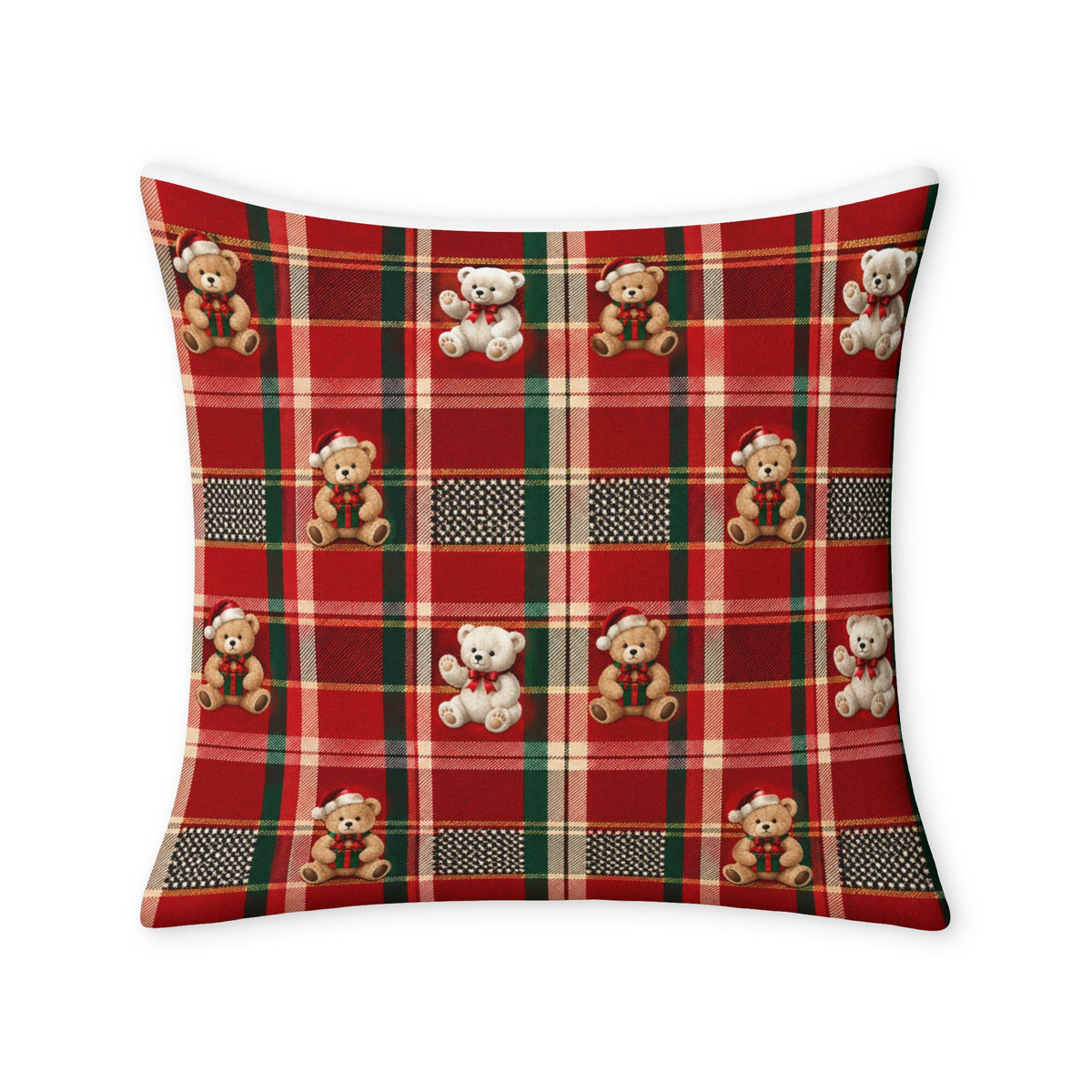 Holiday Teddy Plaid Throw Pillow Case