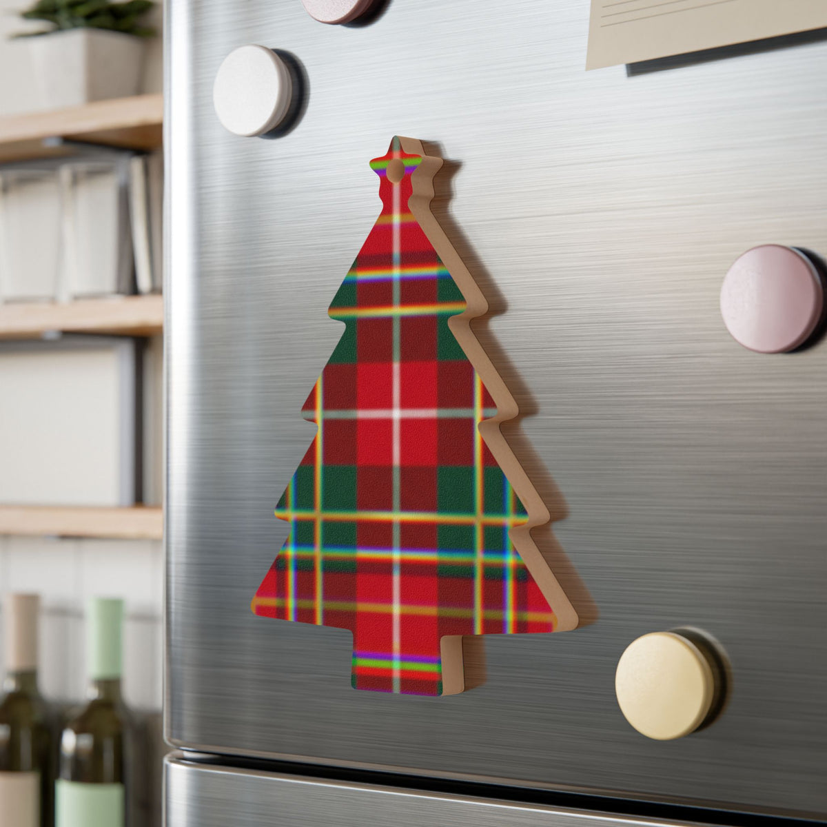 Plaid Bell Wooden Ornament — Classic Red & Green Christmas Decoration