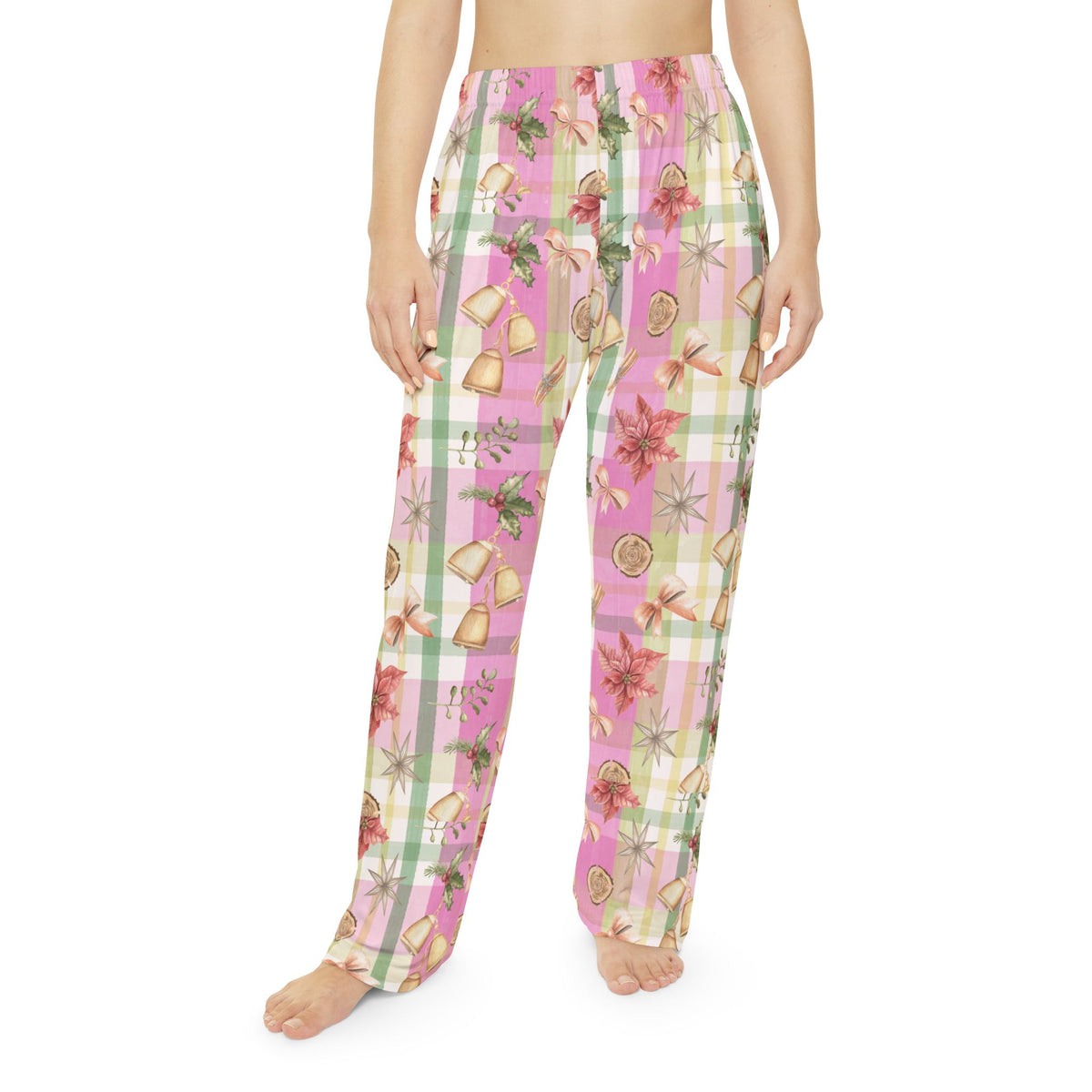 Pink Holiday Floral Plaid Pajama Pants