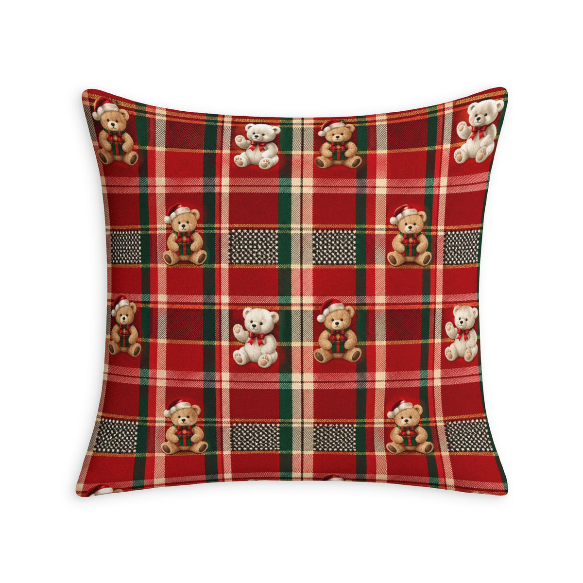 Holiday Teddy Plaid Throw Pillow Case