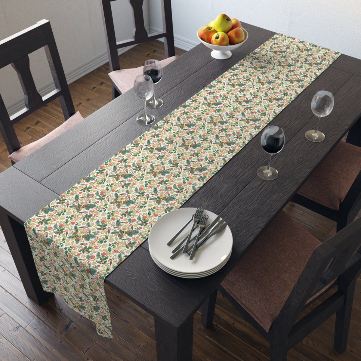 Vintage Botanical Table Runner — Floral Holiday Dinner Accent