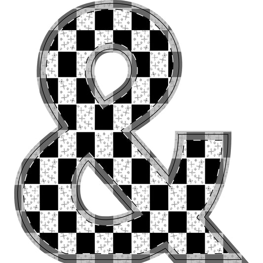 Checkerboard Ampersand & Star Free-Standing Wooden Decor — Black White Farmhouse Accent