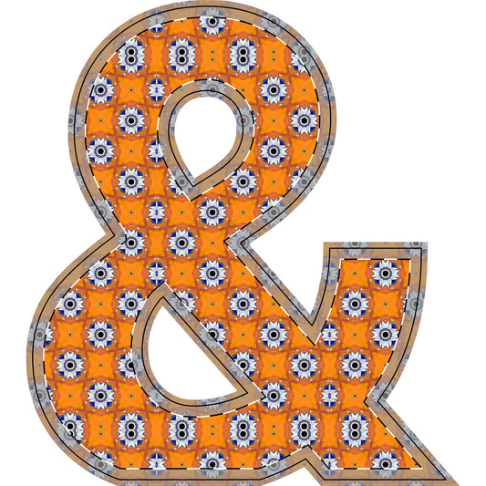Wooden Ampersand & Star Decor — Patterned Orange Free-Standing Home Accent