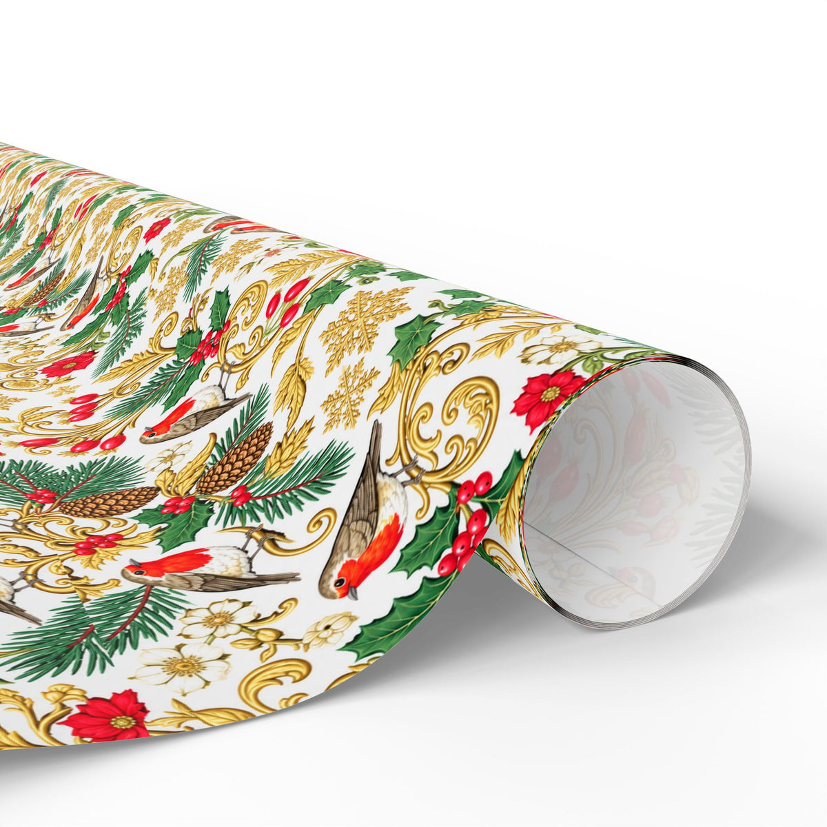 Christmas Robin & Holly Wrapping Paper Roll — Festive Bird Pattern Gift Wrap