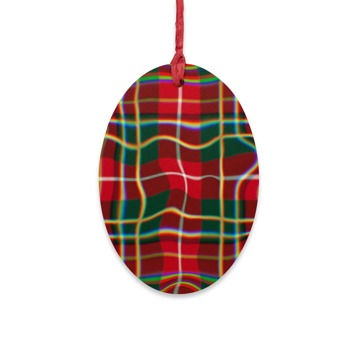 Plaid Bell Wooden Ornament — Classic Red & Green Christmas Decoration