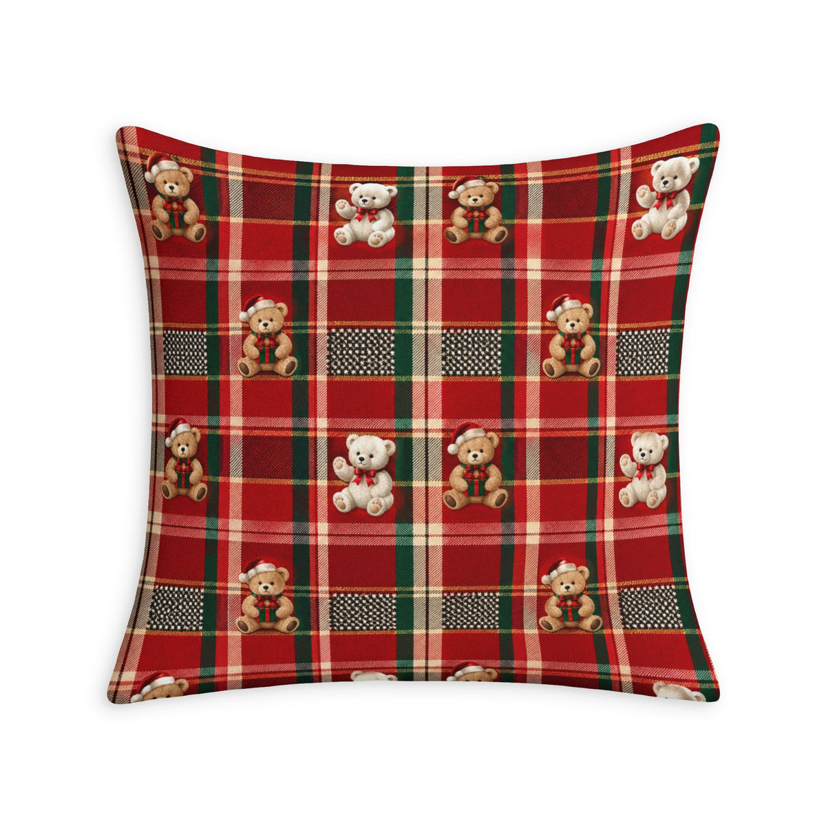 Holiday Teddy Plaid Throw Pillow Case
