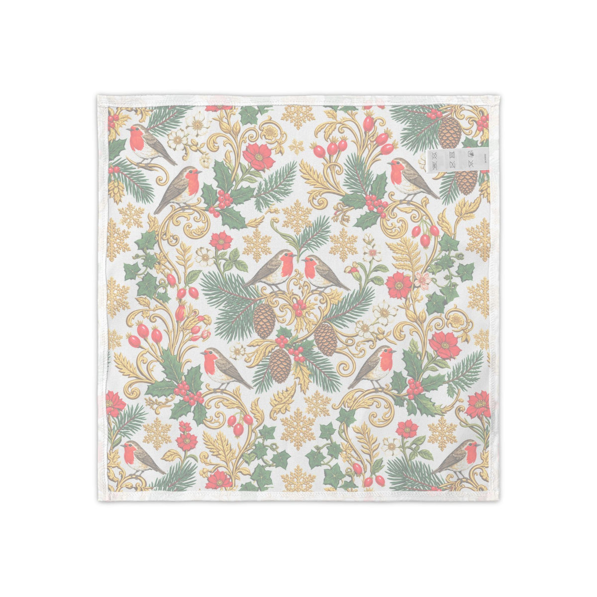 Holiday Robin & Pine Napkins — Set of 4 Christmas Cocktail Napkins