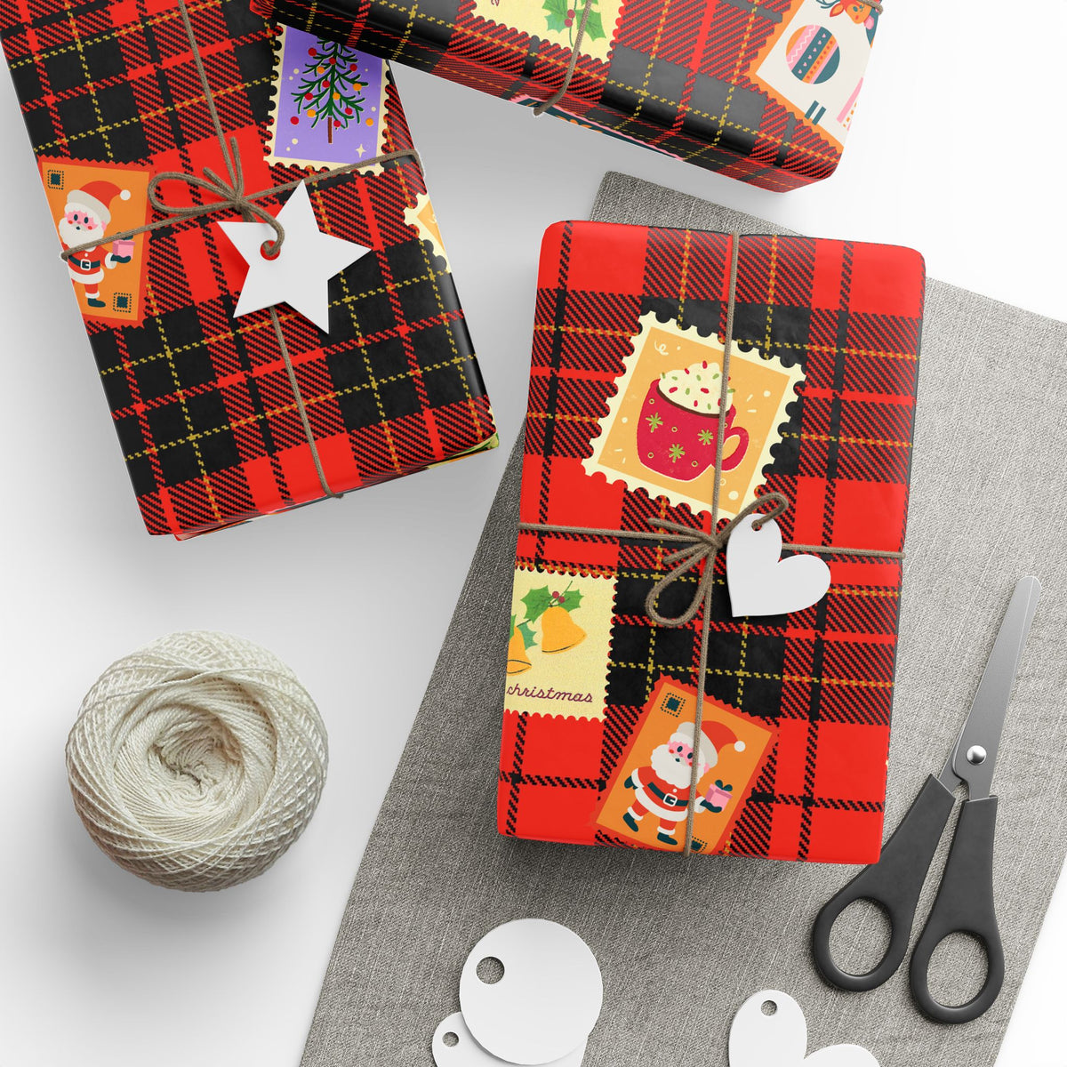Christmas Plaid Wrapping Paper Roll – Festive Stocking & Gift Pattern