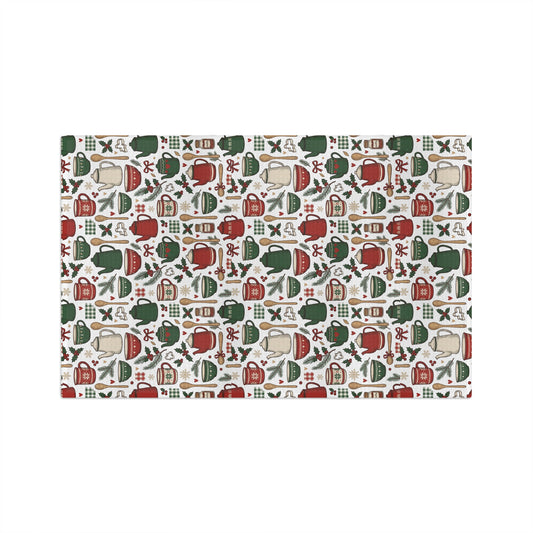 Holiday Kitchen Tea Towel — Festive Teapots & Mugs Pattern