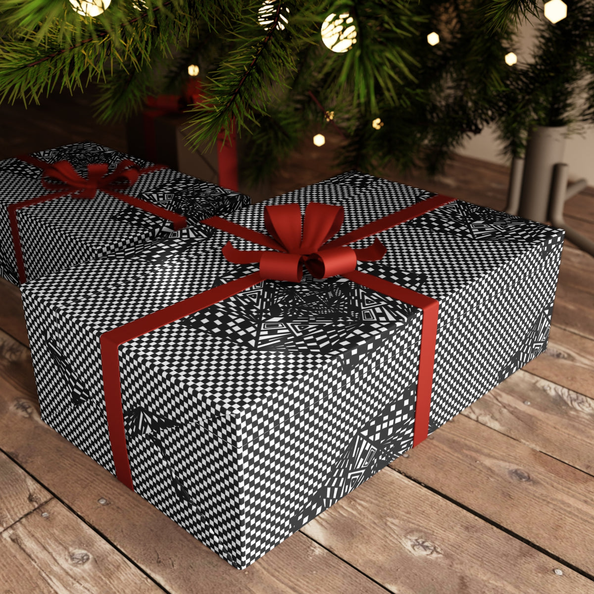 Perfect Christmas Wrapping Paper Sheets — Black & White Textured Rose Pattern