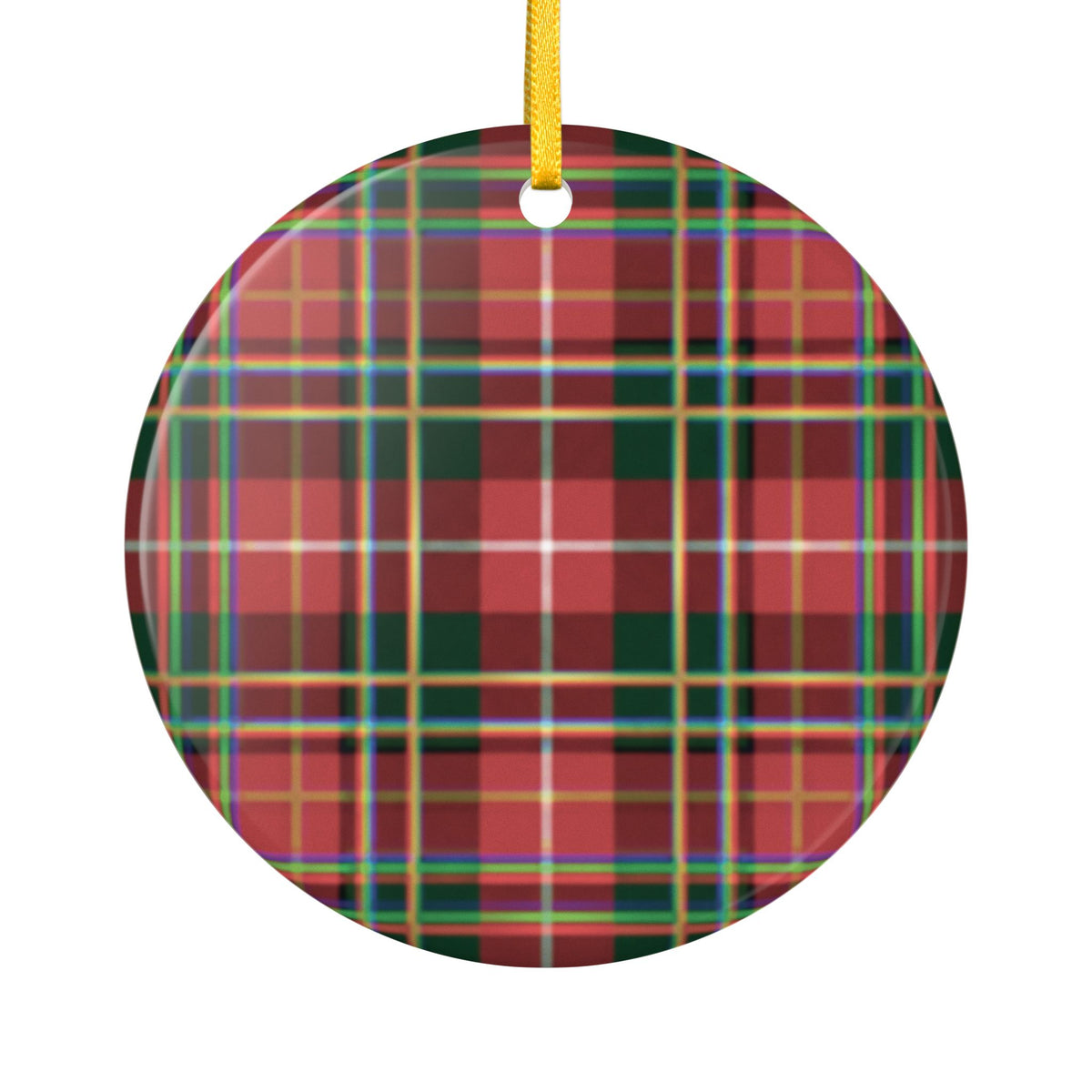 Red Green Plaid Star Ceramic Ornament — Classic Holiday Tartan Decoration