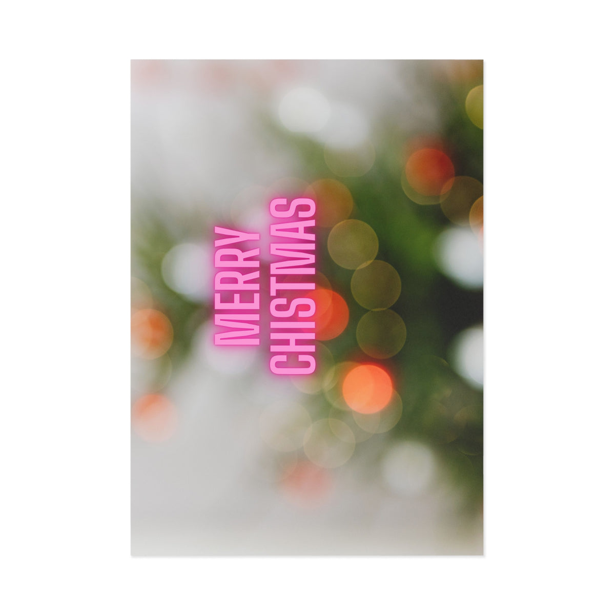 Merry Christmas Fine Art Postcard — Pink Neon Holiday Bokeh Card
