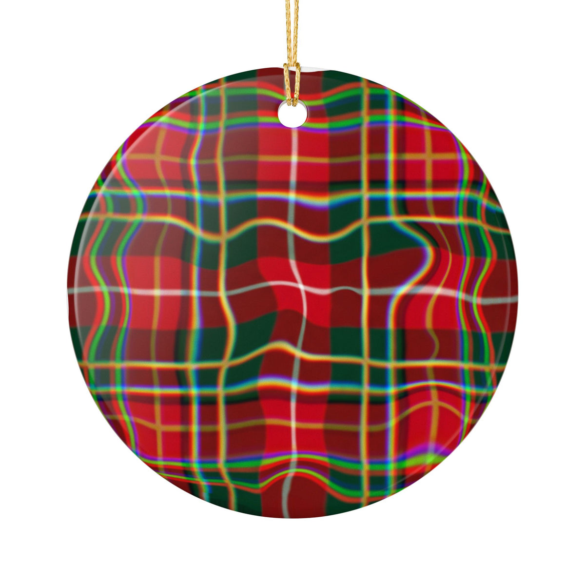 Red Tartan Heart Ceramic Ornament — Plaid Christmas Tree Decoration