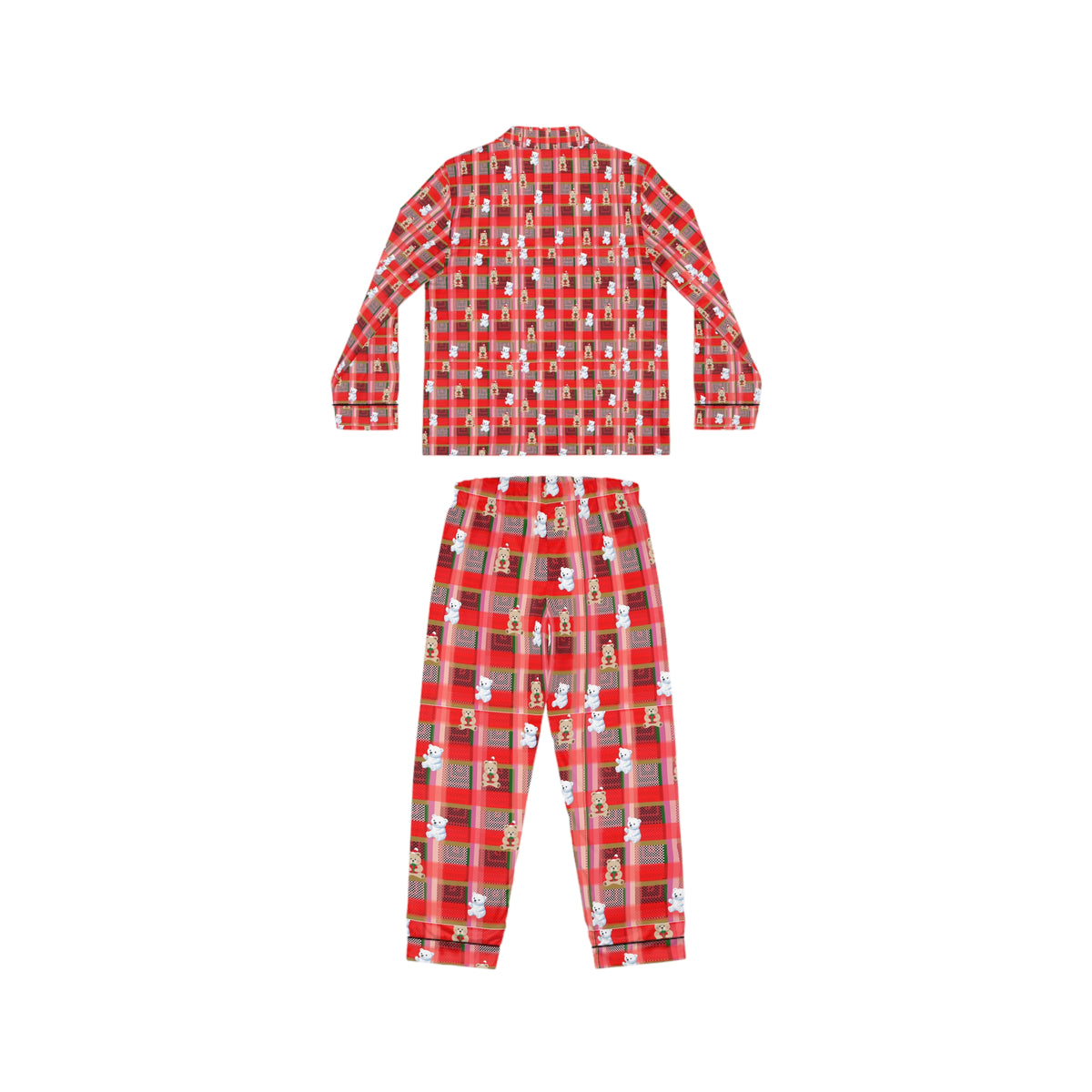 Women's Satin Christmas Plaid Pajama Set – Red Holiday Sleepwear with Santa Pattern