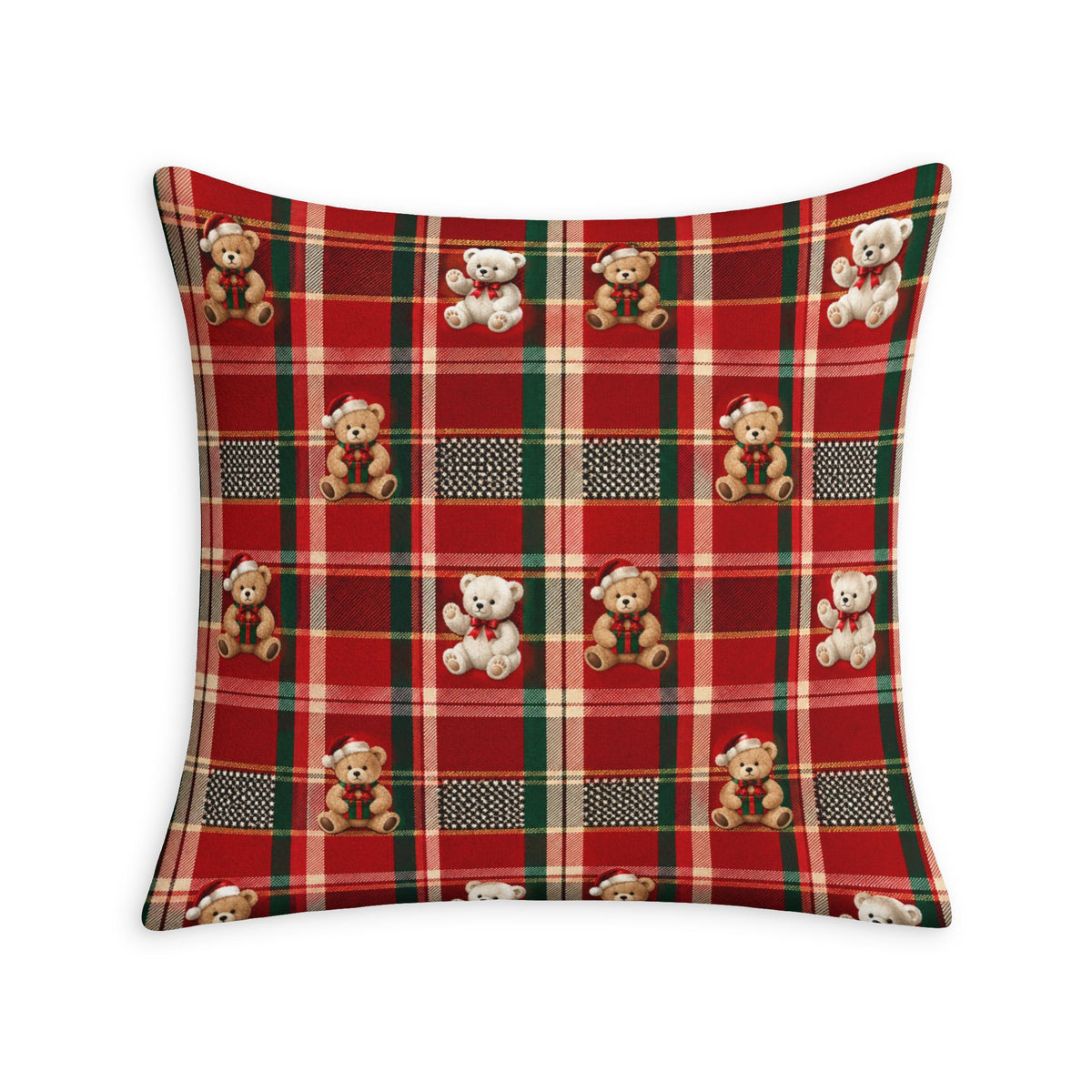 Holiday Teddy Plaid Throw Pillow Case