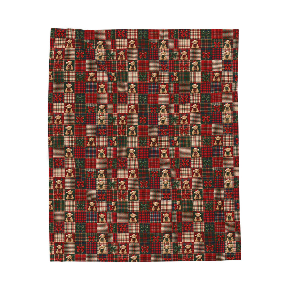 Plaid Teddy Patch Velveteen Plush Blanket — Cozy Christmas Cabin Throw