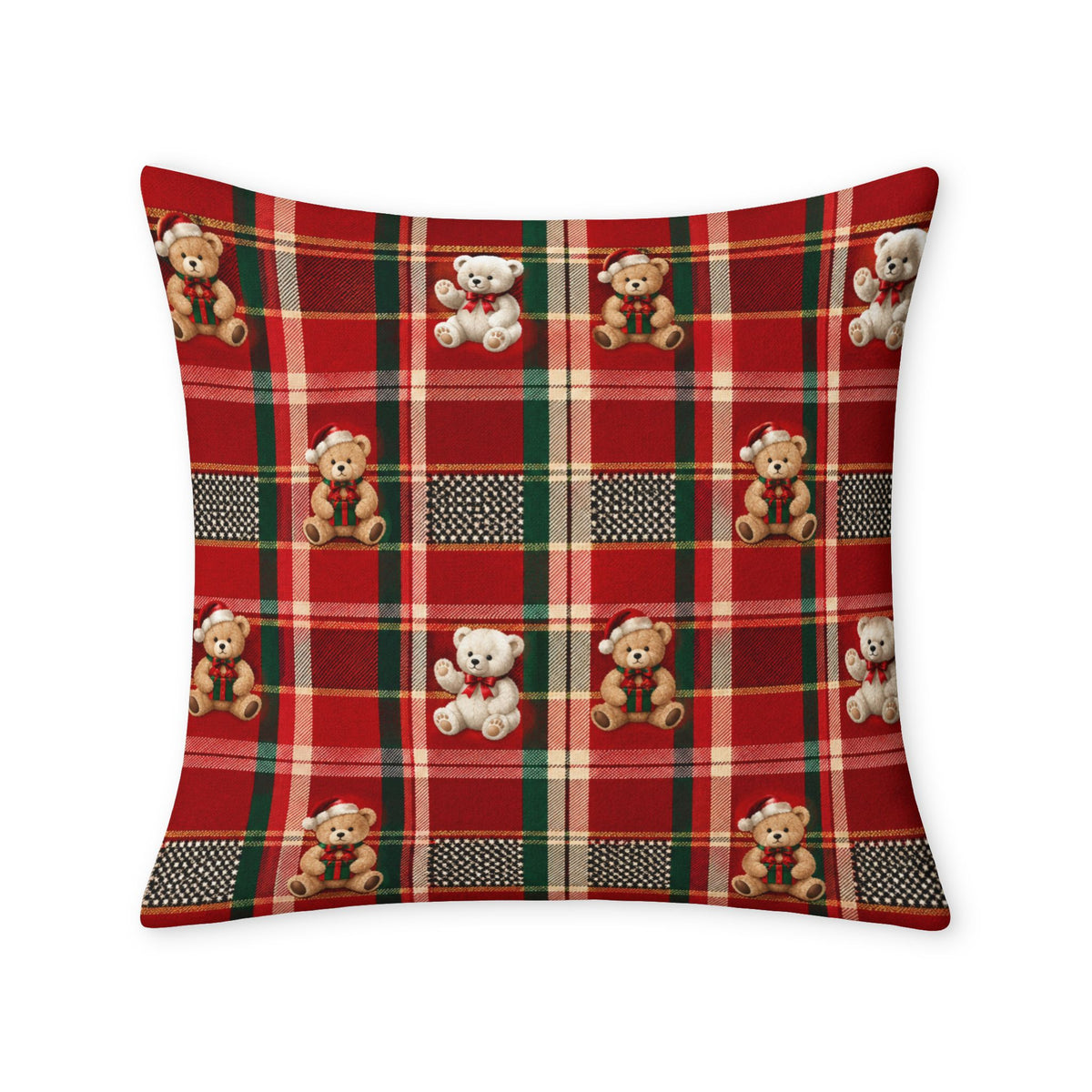 Holiday Teddy Plaid Throw Pillow Case