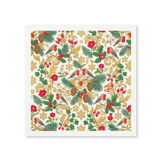 Holiday Robin Napkins — Festive Floral Christmas Cocktail Napkins