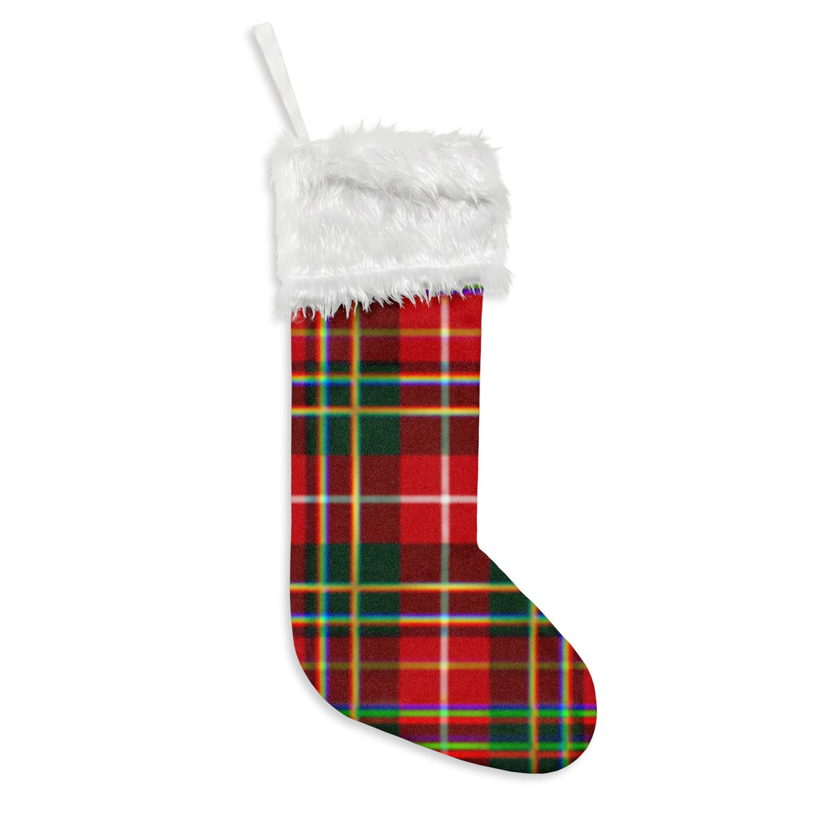 Red Plaid Flannel Christmas Stocking with Faux Fur Cuff