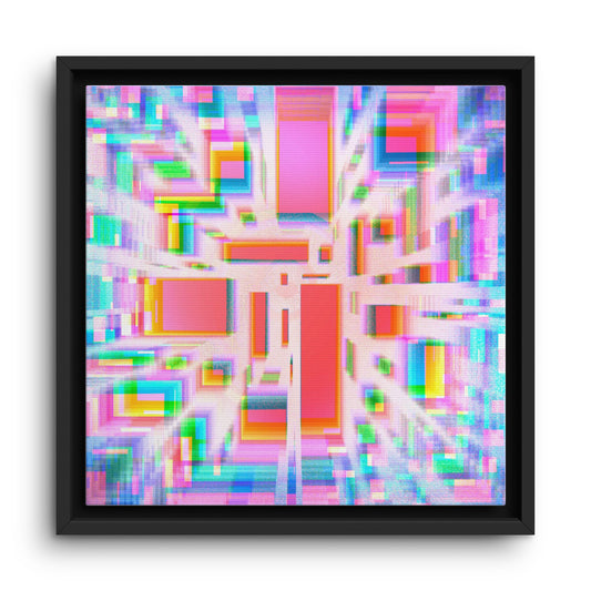 Framed Canvas Wall Art – Colorful Abstract Geometric Glitch