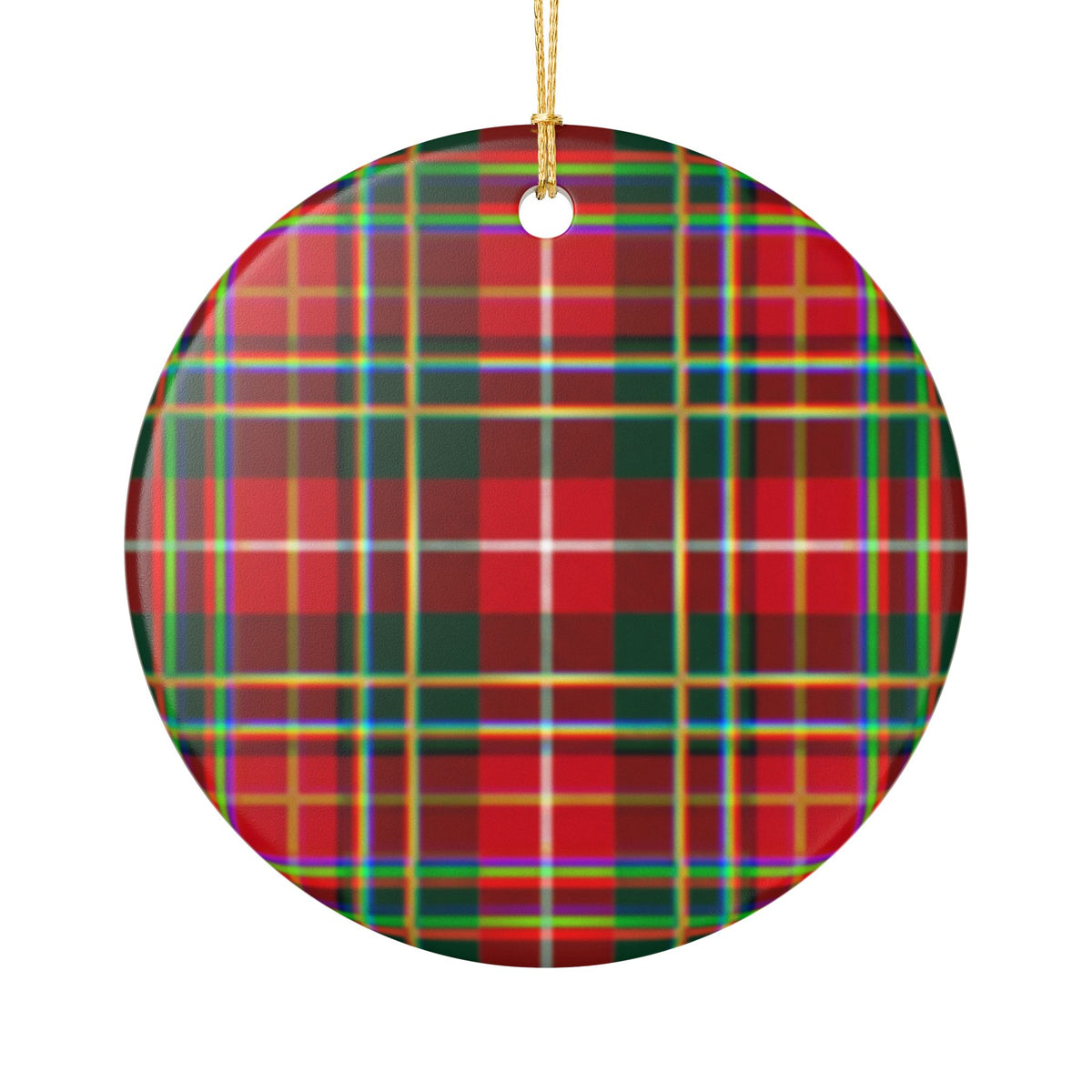 Red Tartan Heart Ceramic Ornament — Plaid Christmas Tree Decoration