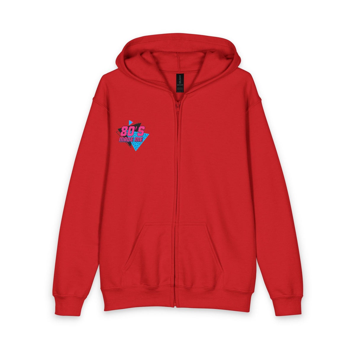 Youth Zip Hoodie — 80s Retro Neon Heart "80's Made Me" Design