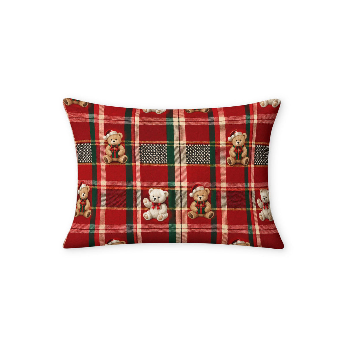 Holiday Teddy Plaid Throw Pillow Case