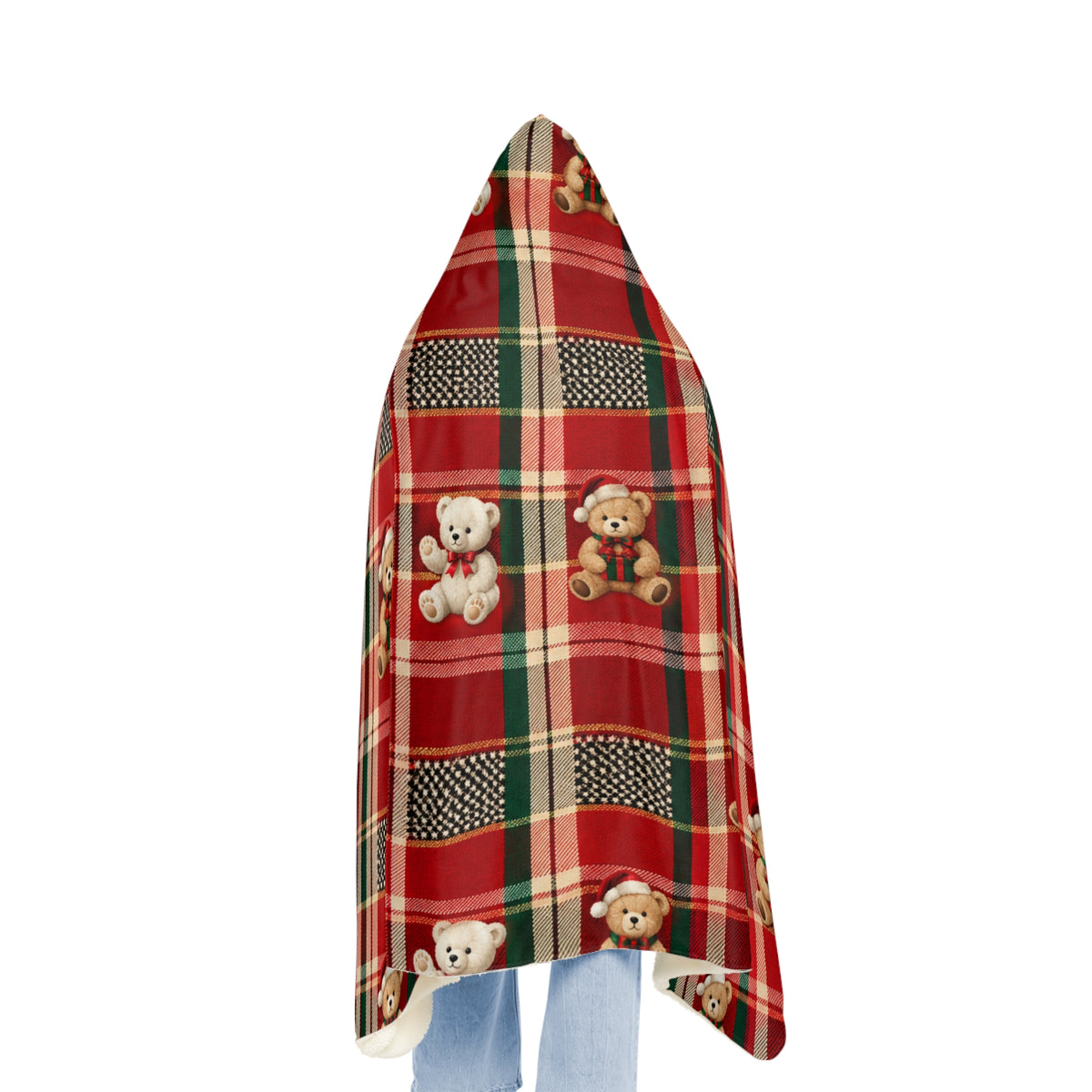 Holiday Plaid Teddy Bear Snuggle Blanket – Hooded Cozy Throw for Kids & Adults