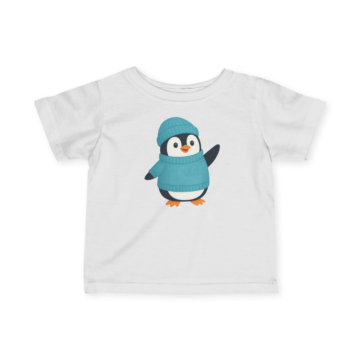 Infant Tee — Cute Penguin in Blue Sweater & Beanie Baby Shirt l
