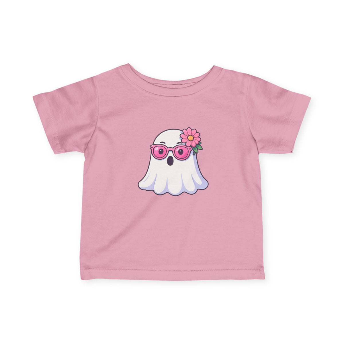 Infant Tee — Cute Ghost with Pink Sunglasses & Flower | Baby Halloween Shirt