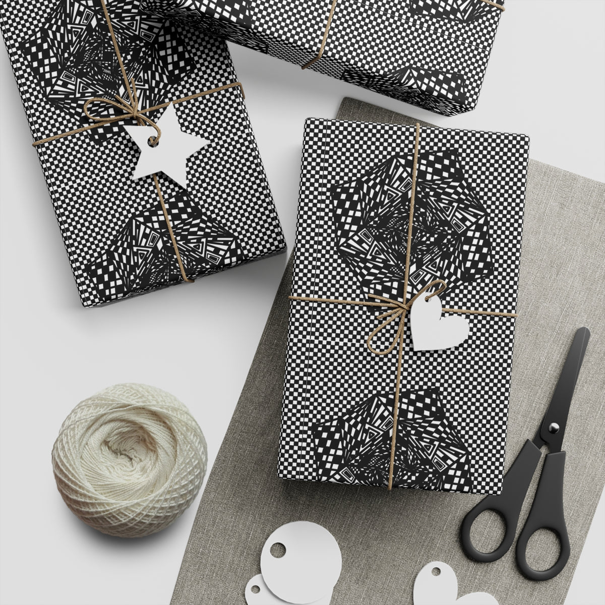 Perfect Christmas Wrapping Paper Sheets — Black & White Textured Rose Pattern