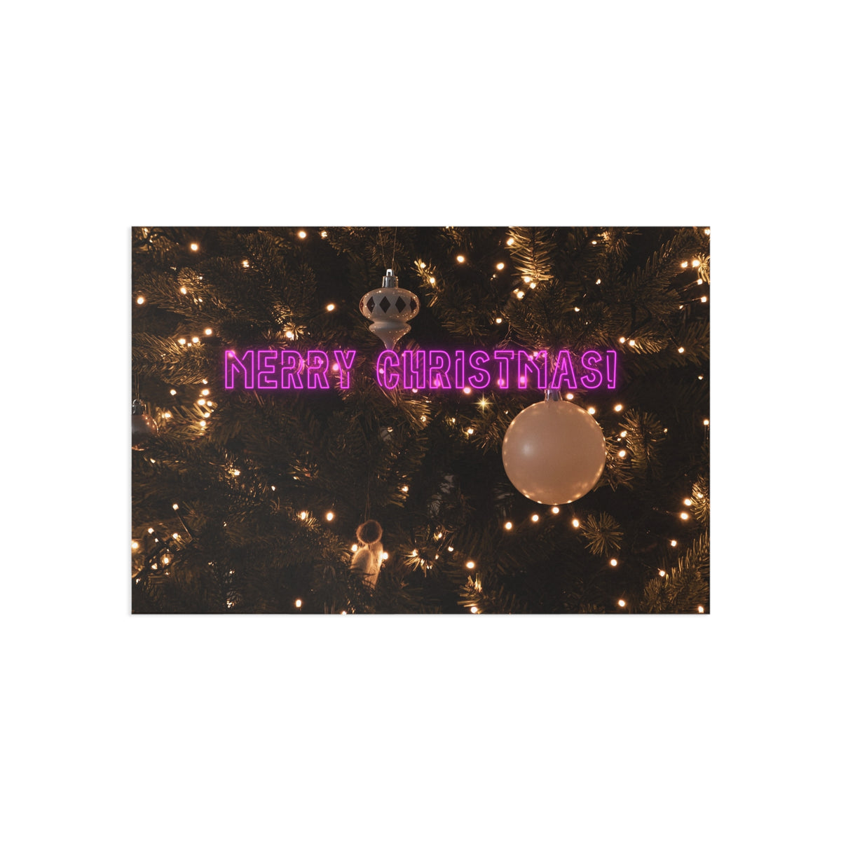 Christmas Tree Postcards — 'Merry Christmas!' Neon Ornament Fine Art Card