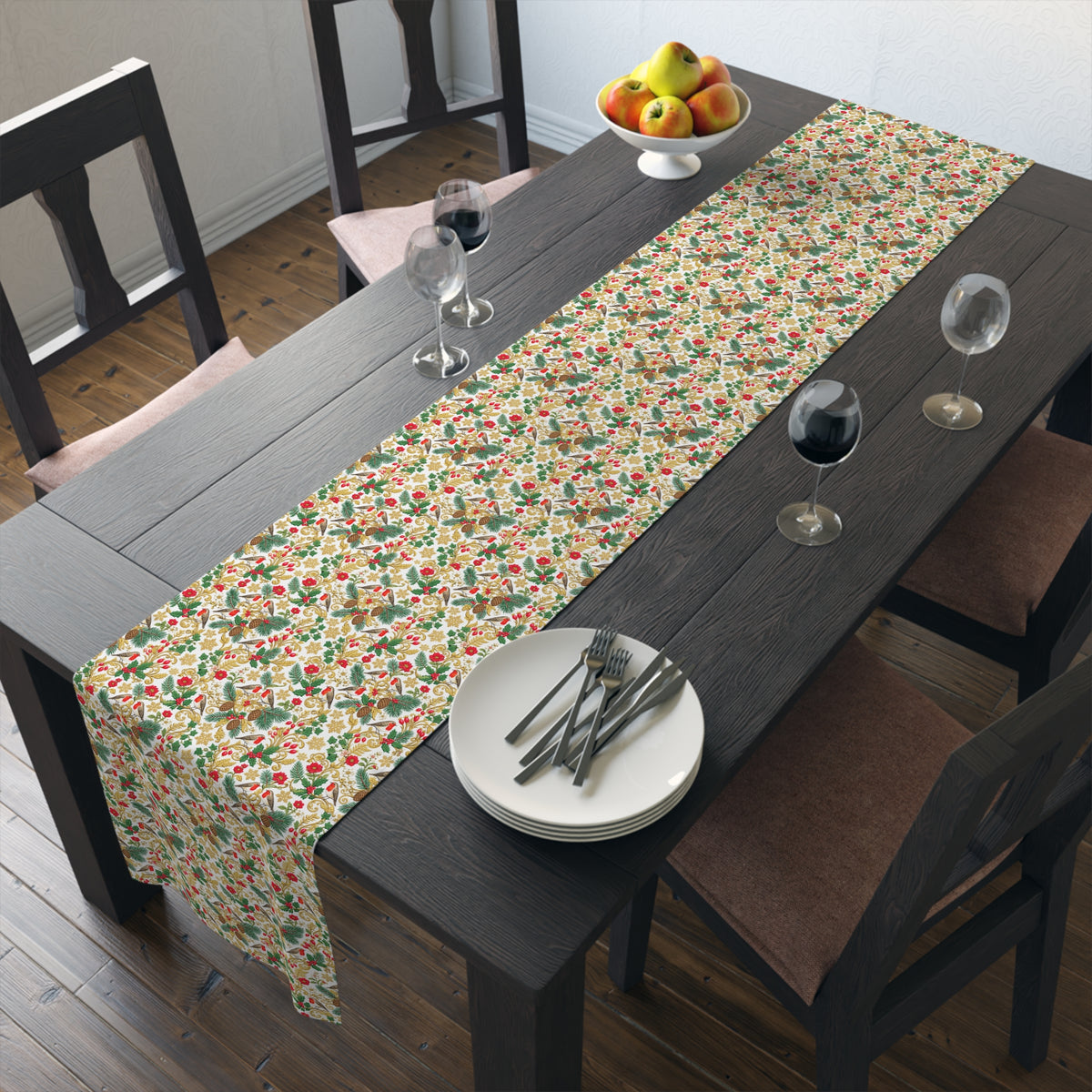 Vintage Botanical Table Runner — Floral Holiday Dinner Accent