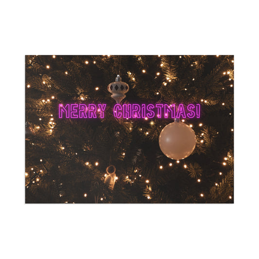 Christmas Tree Postcards — 'Merry Christmas!' Neon Ornament Fine Art Card