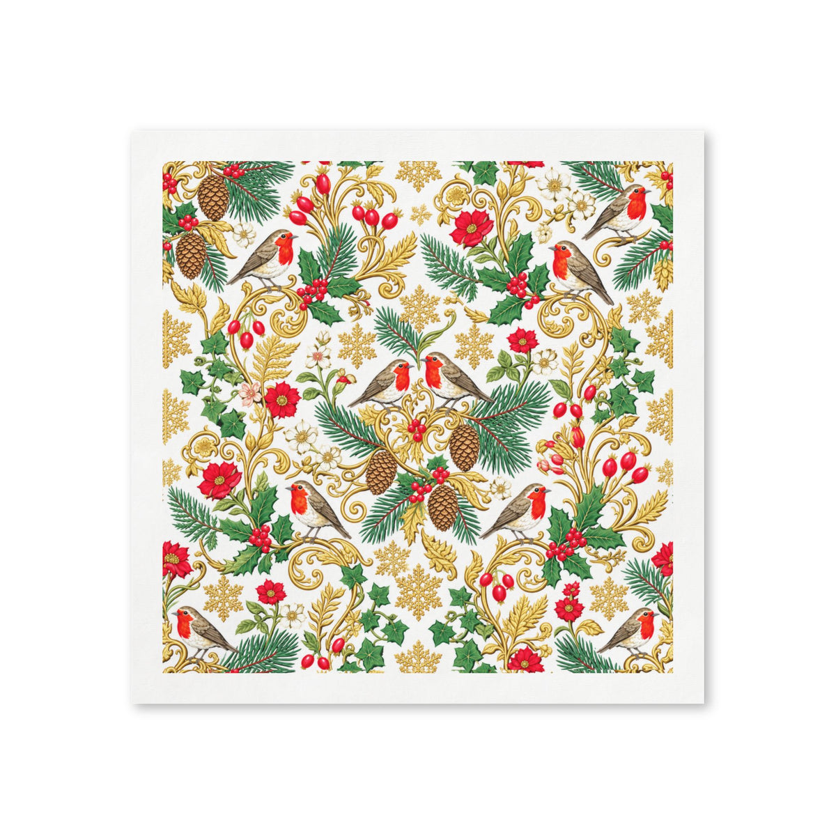 Holiday Robin Napkins — Festive Floral Christmas Cocktail Napkins