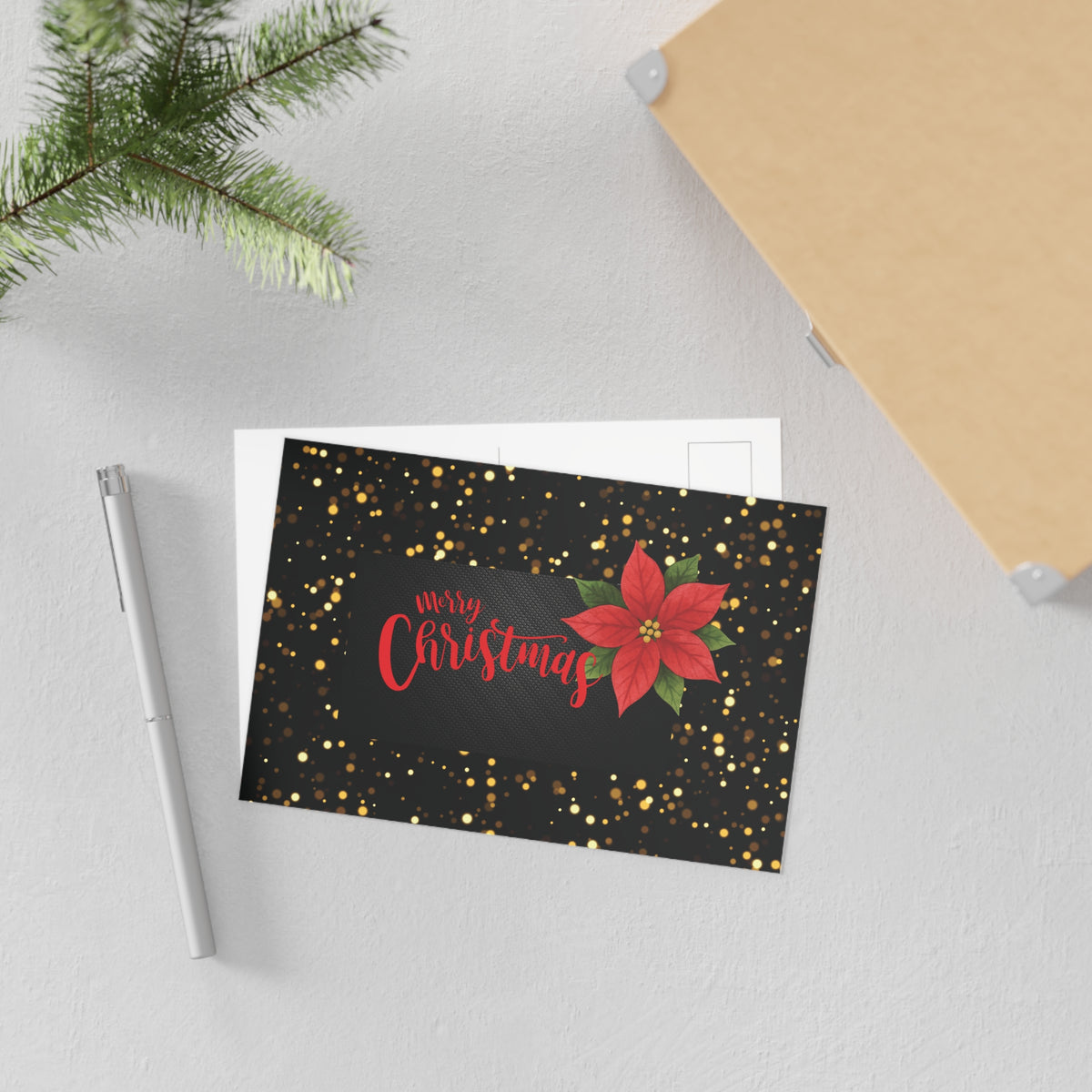 Christmas Poinsettia Postcards — Merry Christmas Holiday Greeting Cards