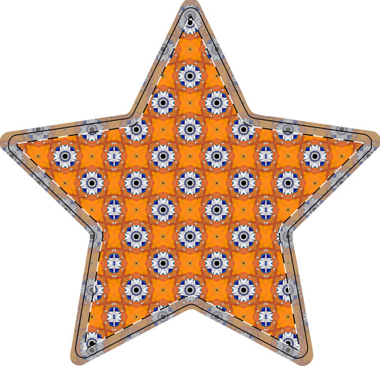 Wooden Ampersand & Star Decor — Patterned Orange Free-Standing Home Accent