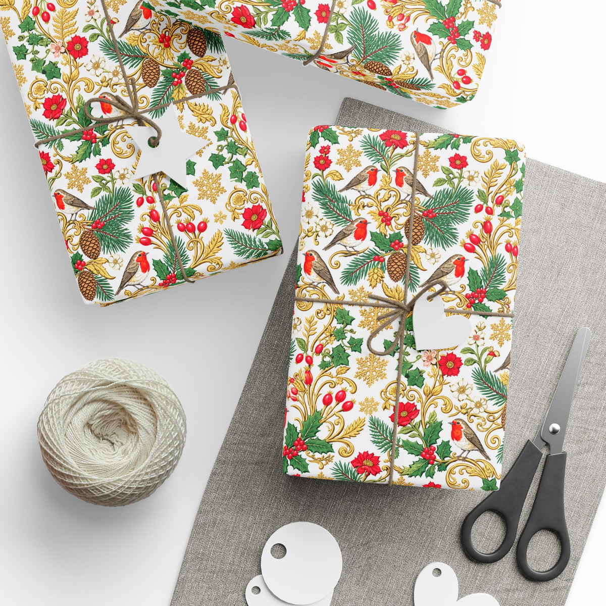 Christmas Robin & Holly Wrapping Paper Roll — Festive Bird Pattern Gift Wrap
