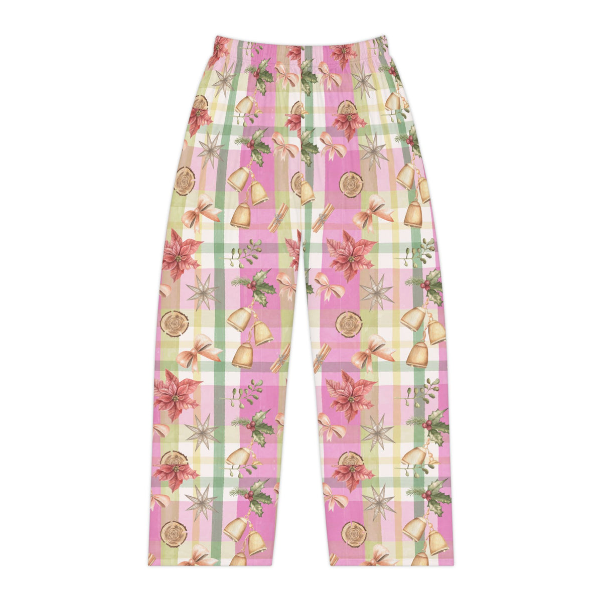 Pink Holiday Floral Plaid Pajama Pants