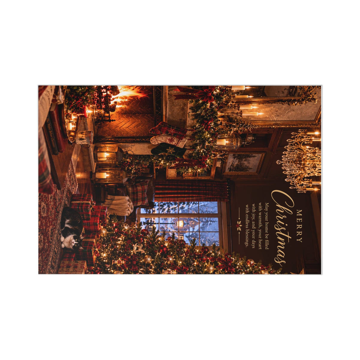 Christmas Postcards — Vintage Cozy Home Fireplace Holiday Cards with Cat (7 pcs)