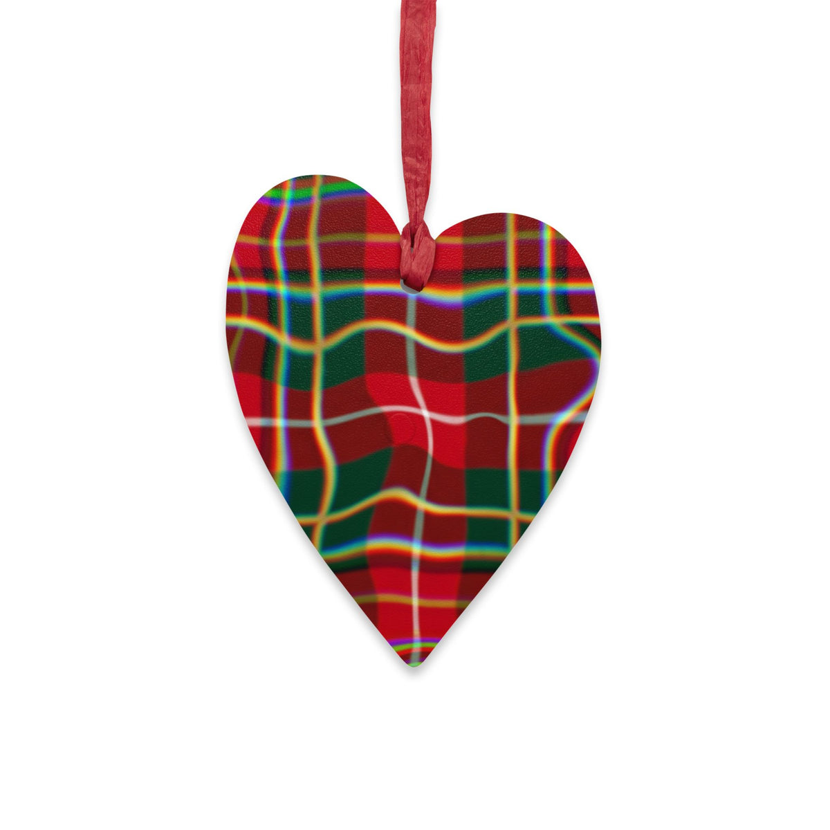 Plaid Bell Wooden Ornament — Classic Red & Green Christmas Decoration