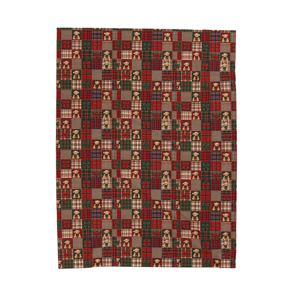 Plaid Teddy Patch Velveteen Plush Blanket — Cozy Christmas Cabin Throw