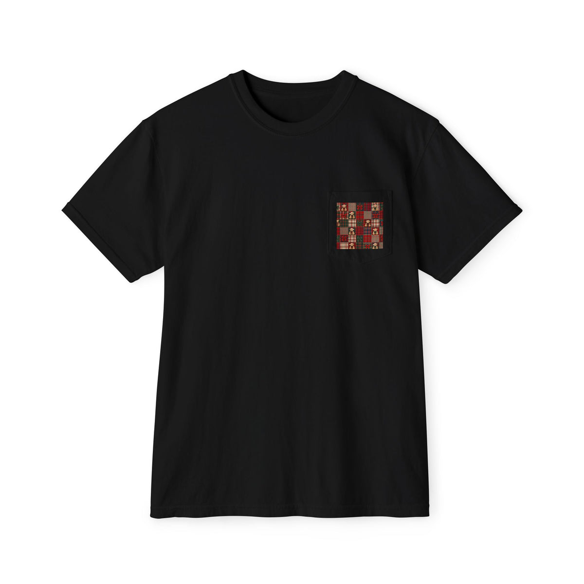 Pocket T-Shirt — Rustic Patchwork Pocket Tee (Earthy Boho Graphic) l