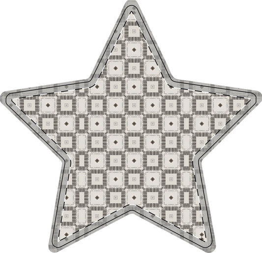 Wooden Ampersand & Star Set — Neutral Plaid Free-Standing Decor
