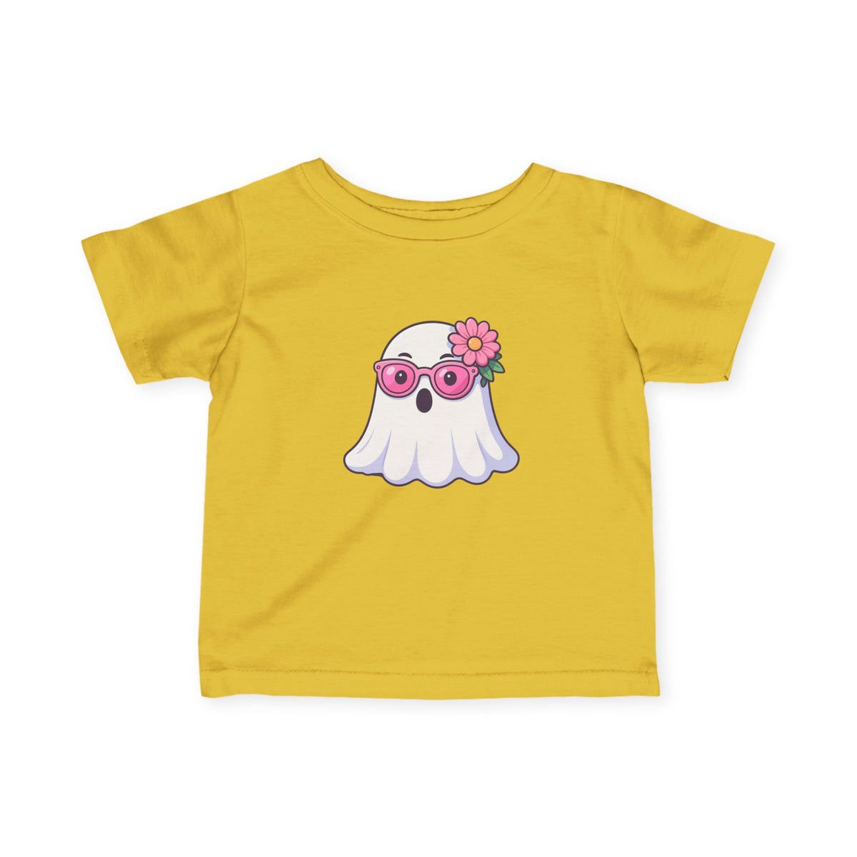 Infant Tee — Cute Ghost with Pink Sunglasses & Flower | Baby Halloween Shirt