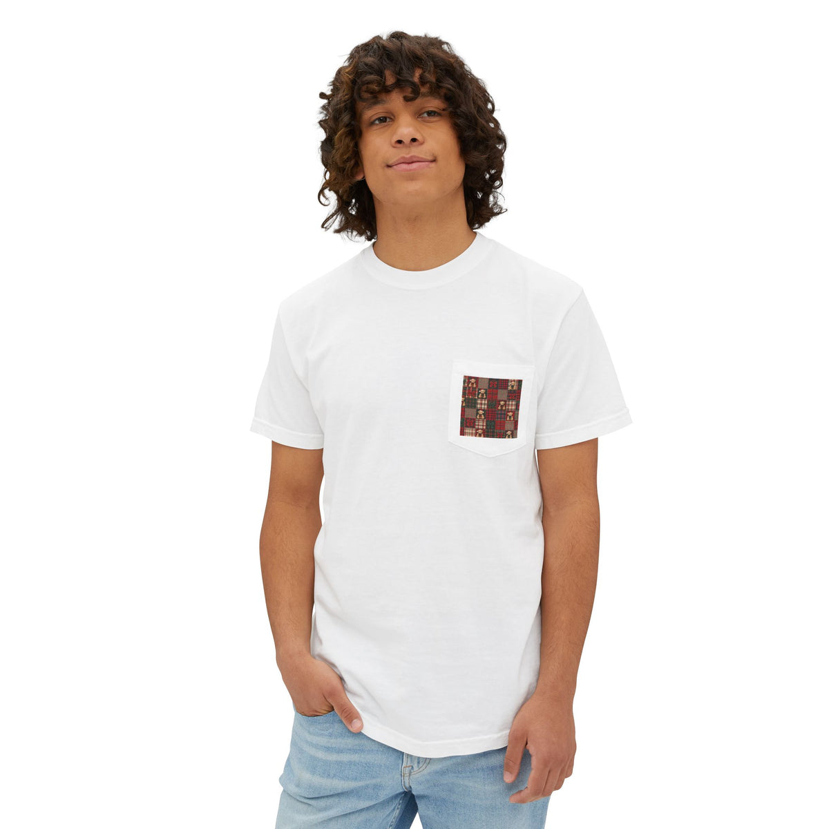 Pocket T-Shirt — Rustic Patchwork Pocket Tee (Earthy Boho Graphic) l