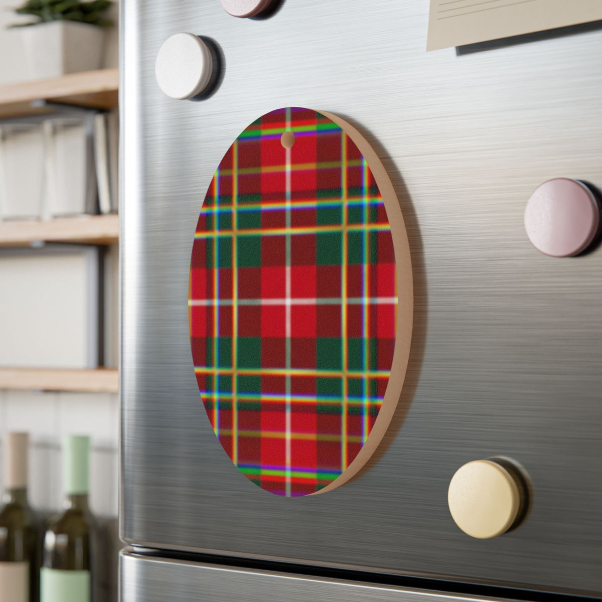 Plaid Bell Wooden Ornament — Classic Red & Green Christmas Decoration