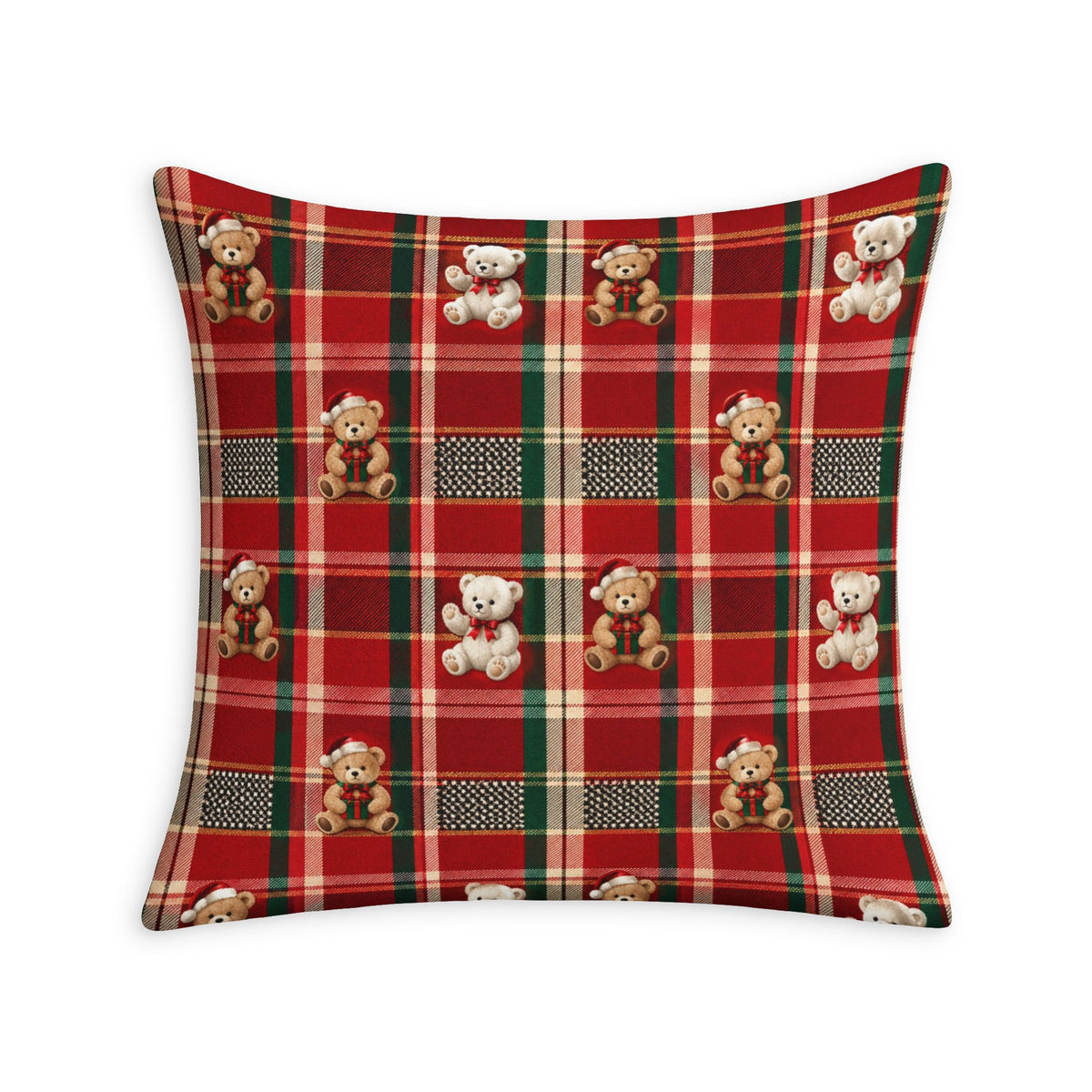 Holiday Teddy Plaid Throw Pillow Case