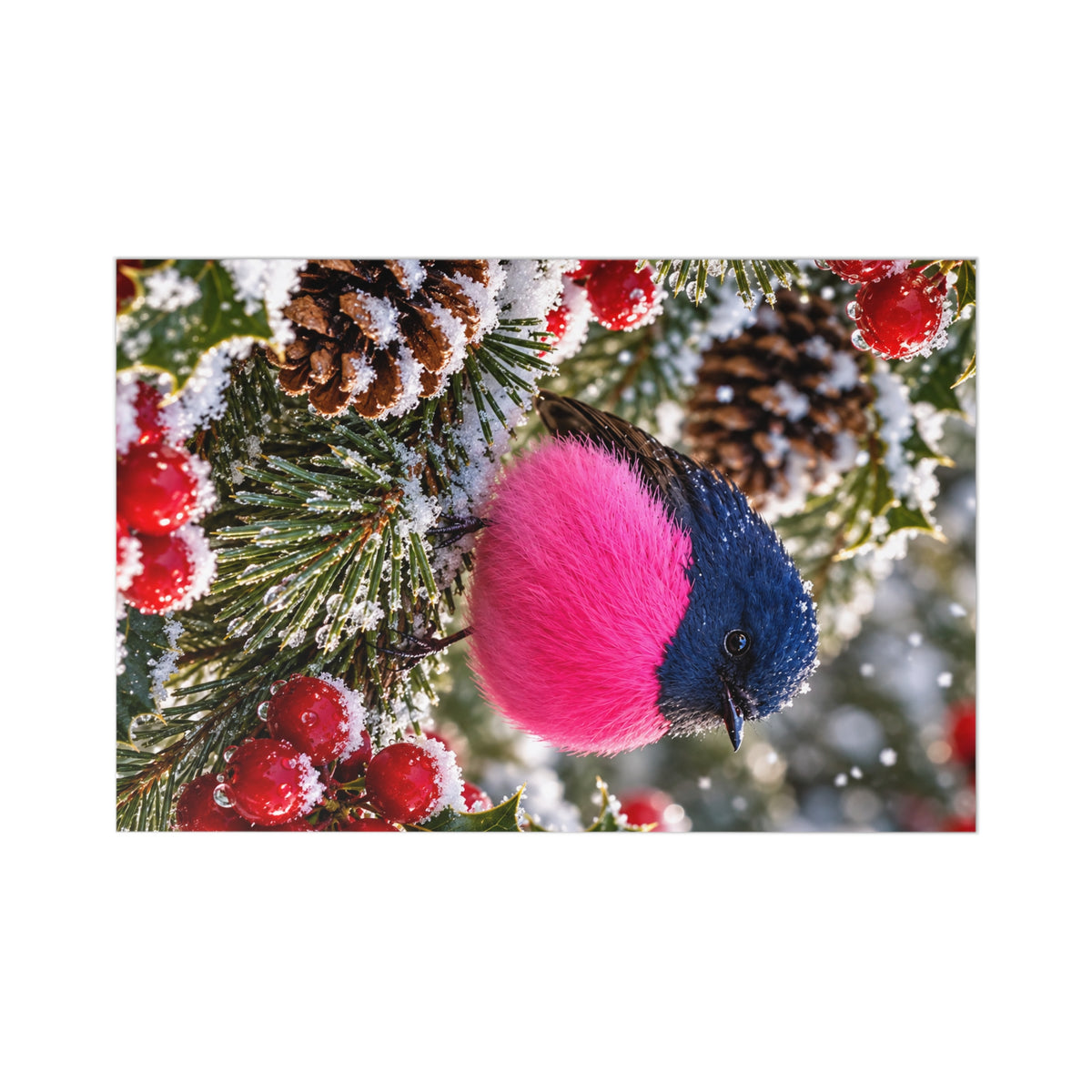 Winter Bird Postcard Set (7 pcs) — Pink-Cheeked Robin Holiday Cards