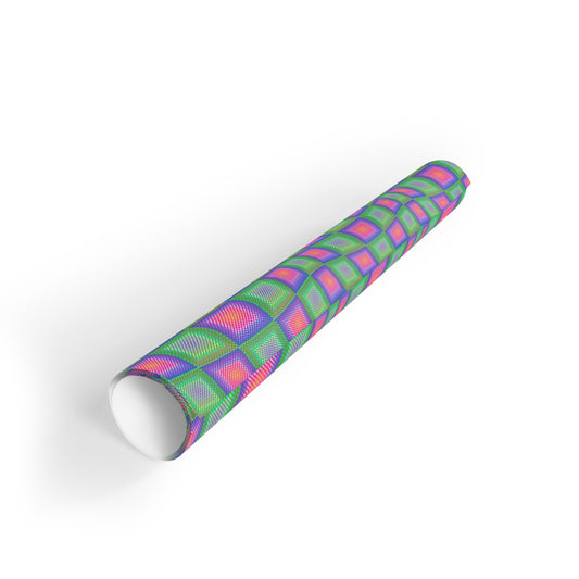 Christmas Op-art  Psychedelic Geometric Gift Wrap Roll — Vibrant Pink & Green Squares Checkered